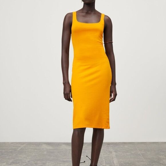 32. Zara Midi Dress With Straps Small Orange - Picture 1 of 8